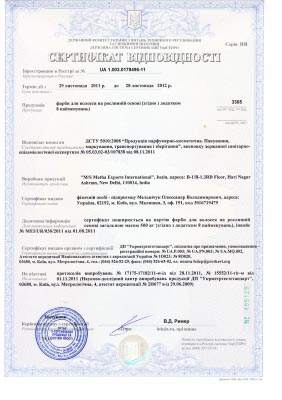 Сертифікат відповідності фарби Чанді 